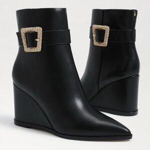 Sam Edelman Women’s Size 8 Weslie Buckle Wedge Bootie Black and Gold